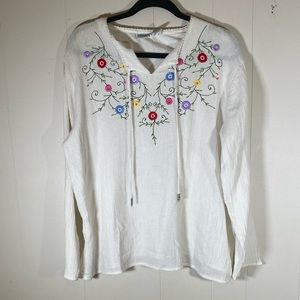 Embroidered‎ Floral White peasant top boho hippie women’s size XL 18/20